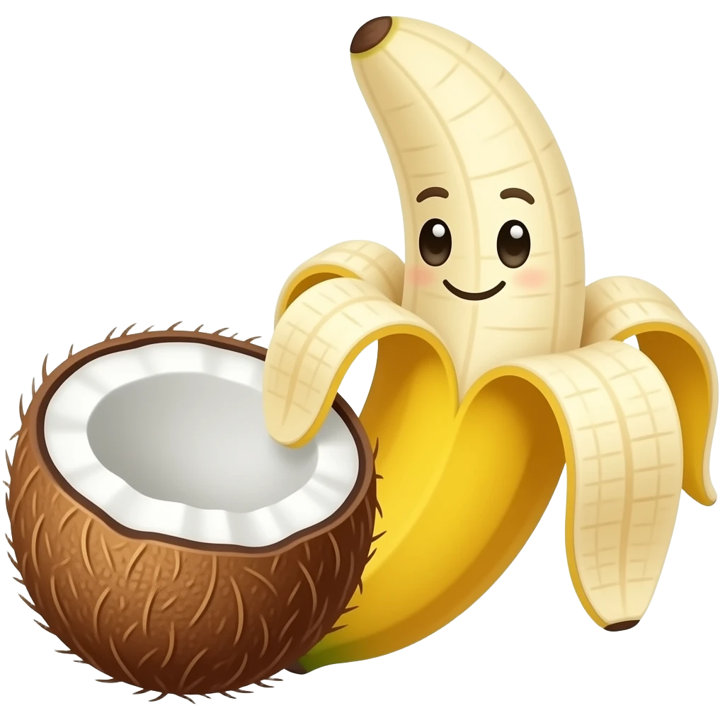 A funny coconut-banana hybrid emoji. emoji