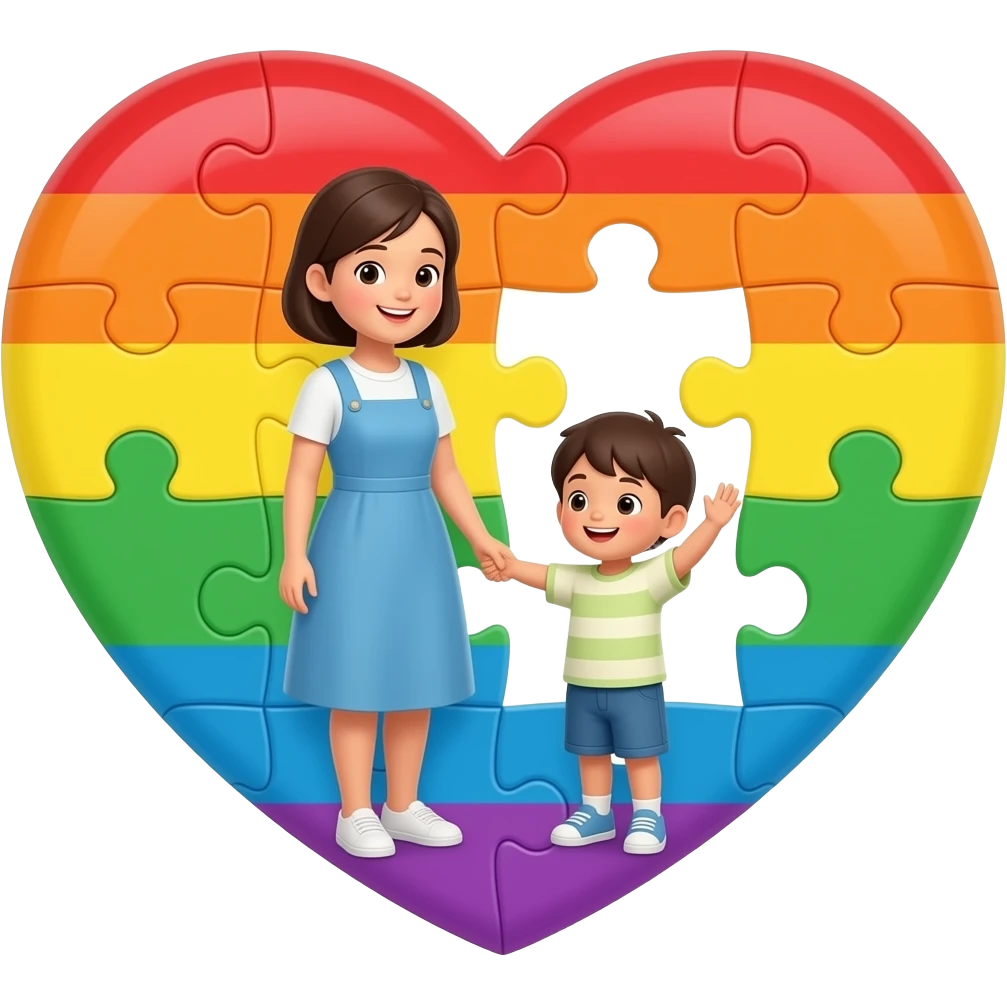 heart rainbow puzzle with one mom and one children making the puzzle emoji