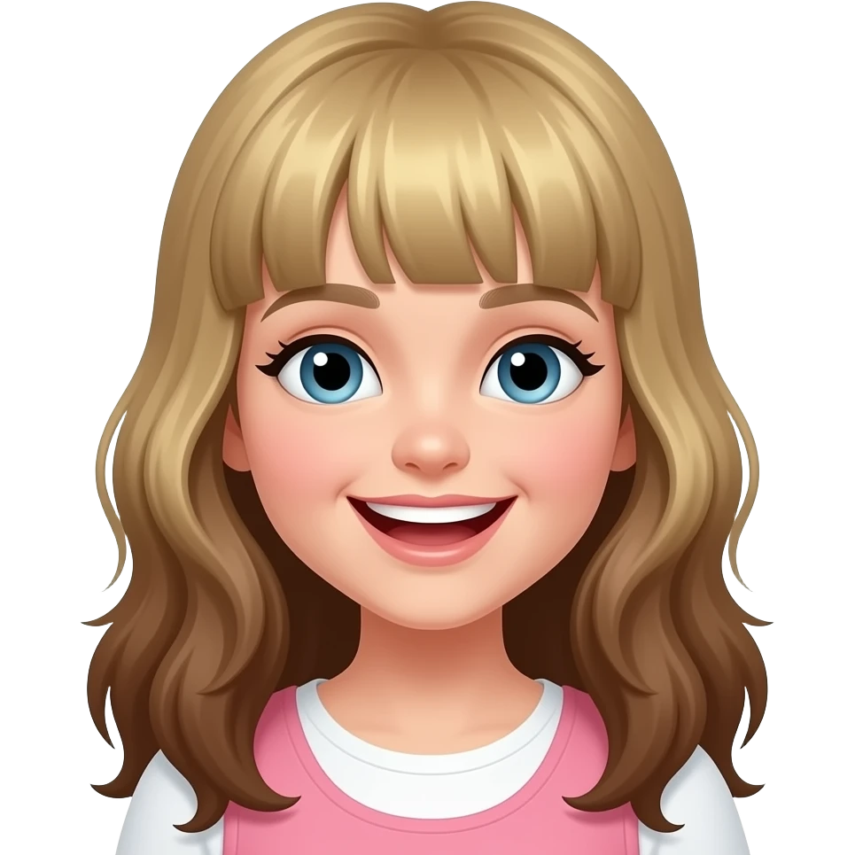 Un emoji donde la chica sea risada con el cabello largo color castaño y con las intas rubias emoji