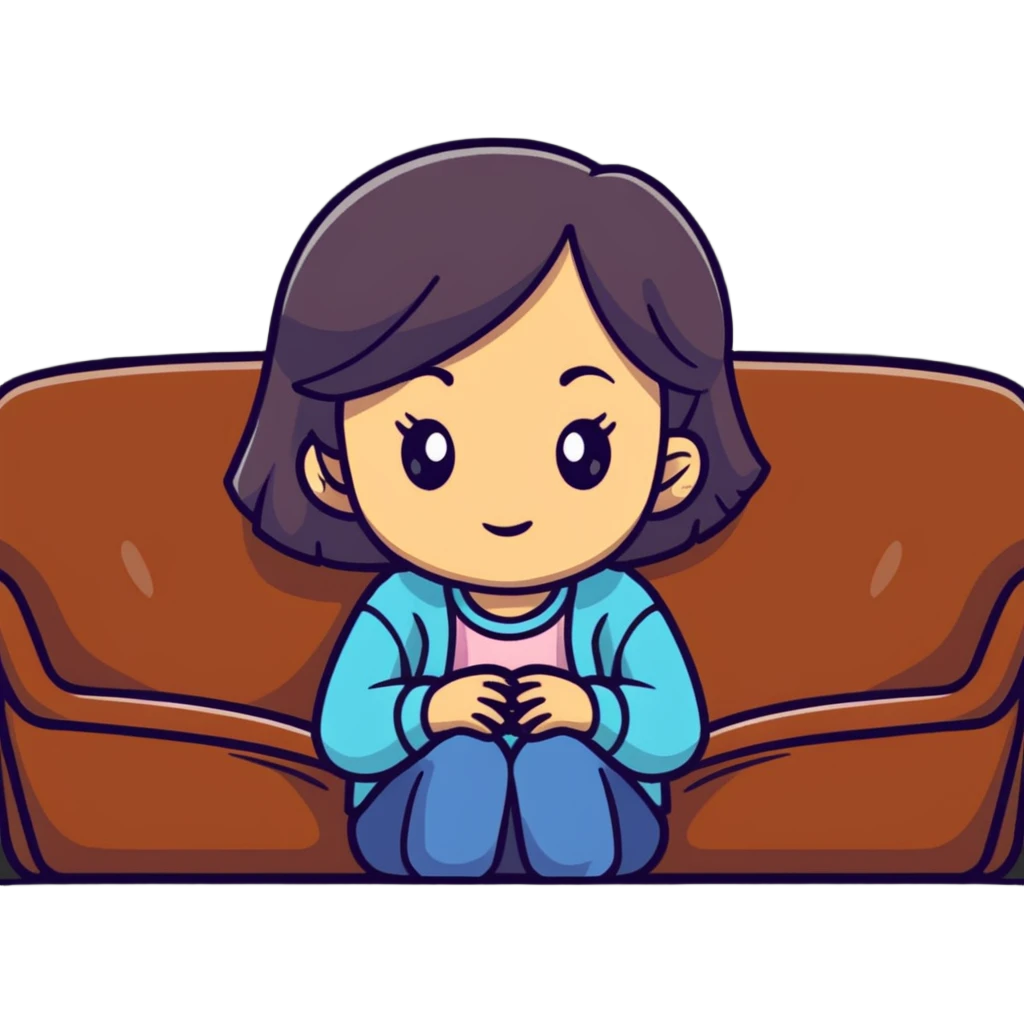 Girl looking at couches emoji