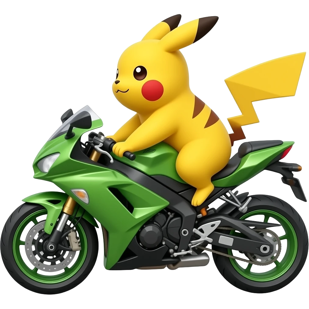 Pikachu riding completely green mototcycle emoji