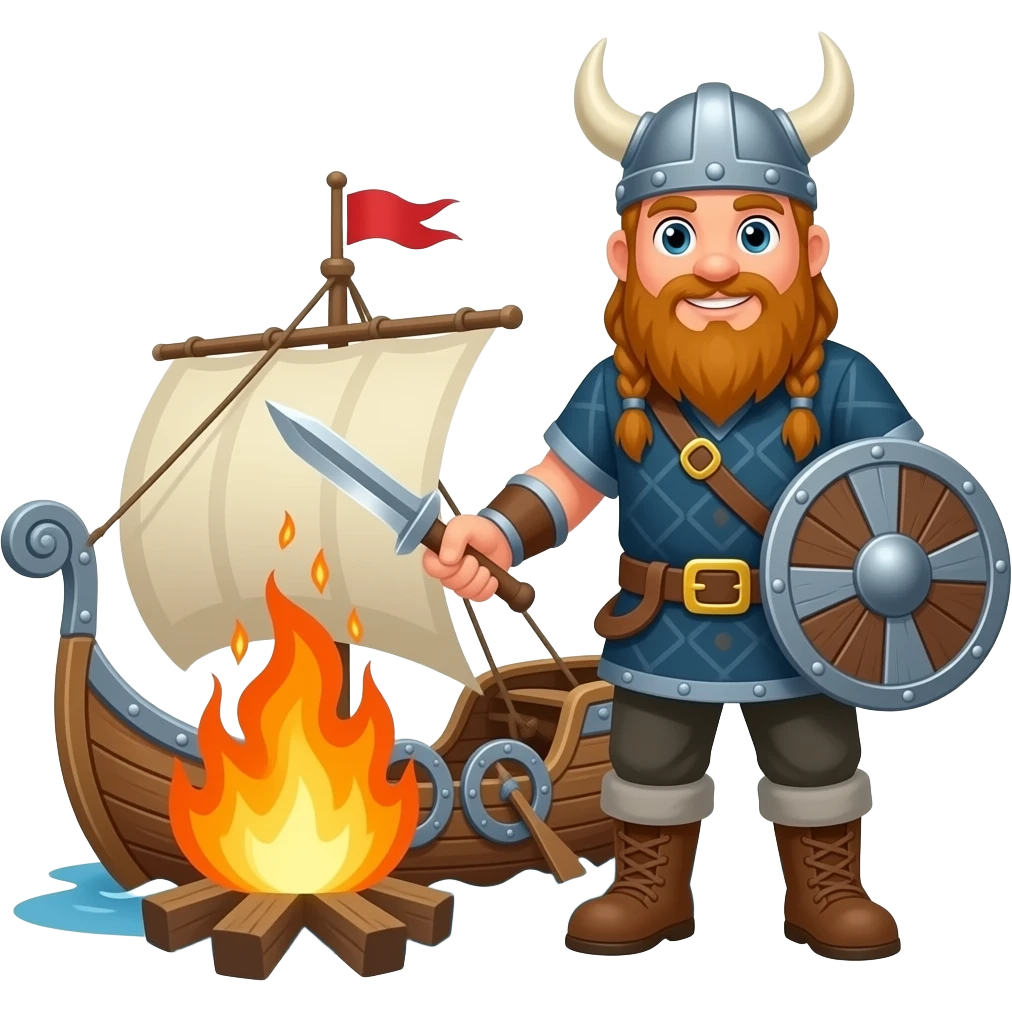 Cartoon viking setting fire to vikinh ship h emoji