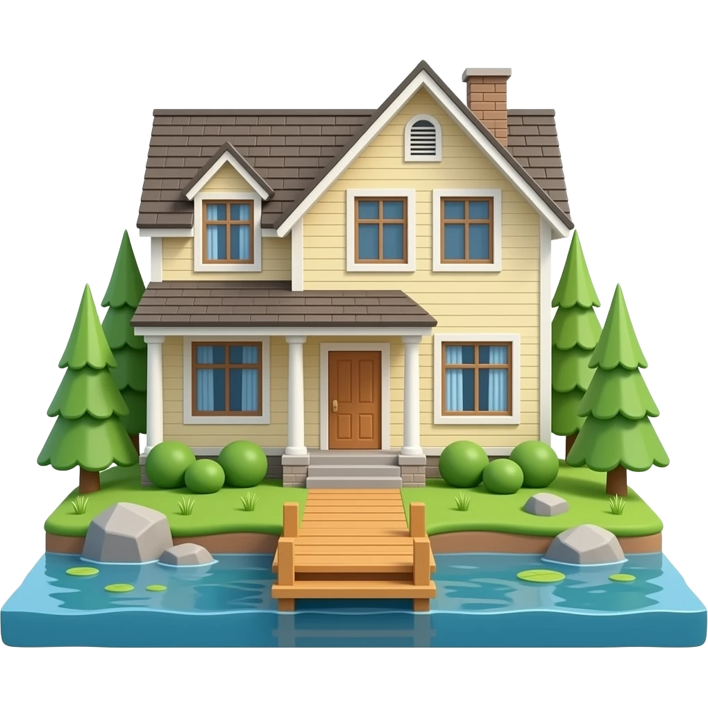 Lakeside house front view emoji 3d png no background emoji