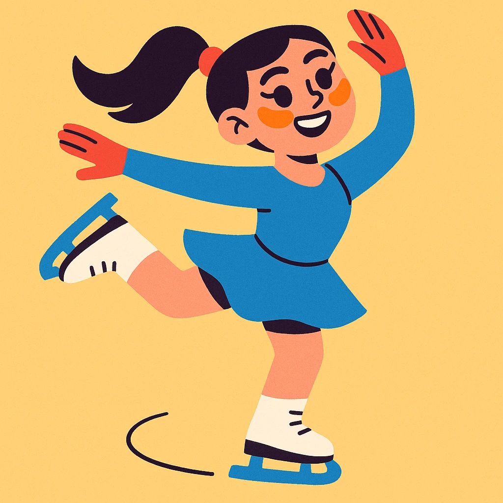 A figure skater girl with orange eye patches under her eyes emoji