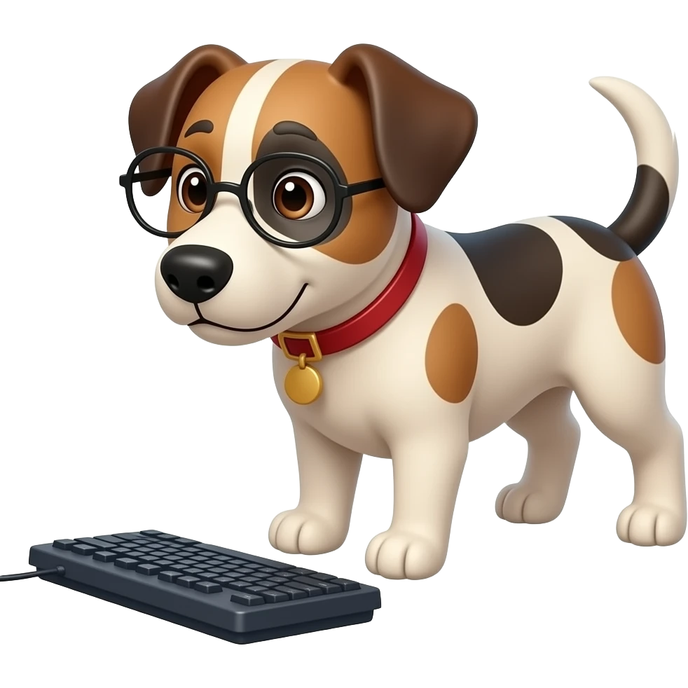 Keyboard looking dog emoji