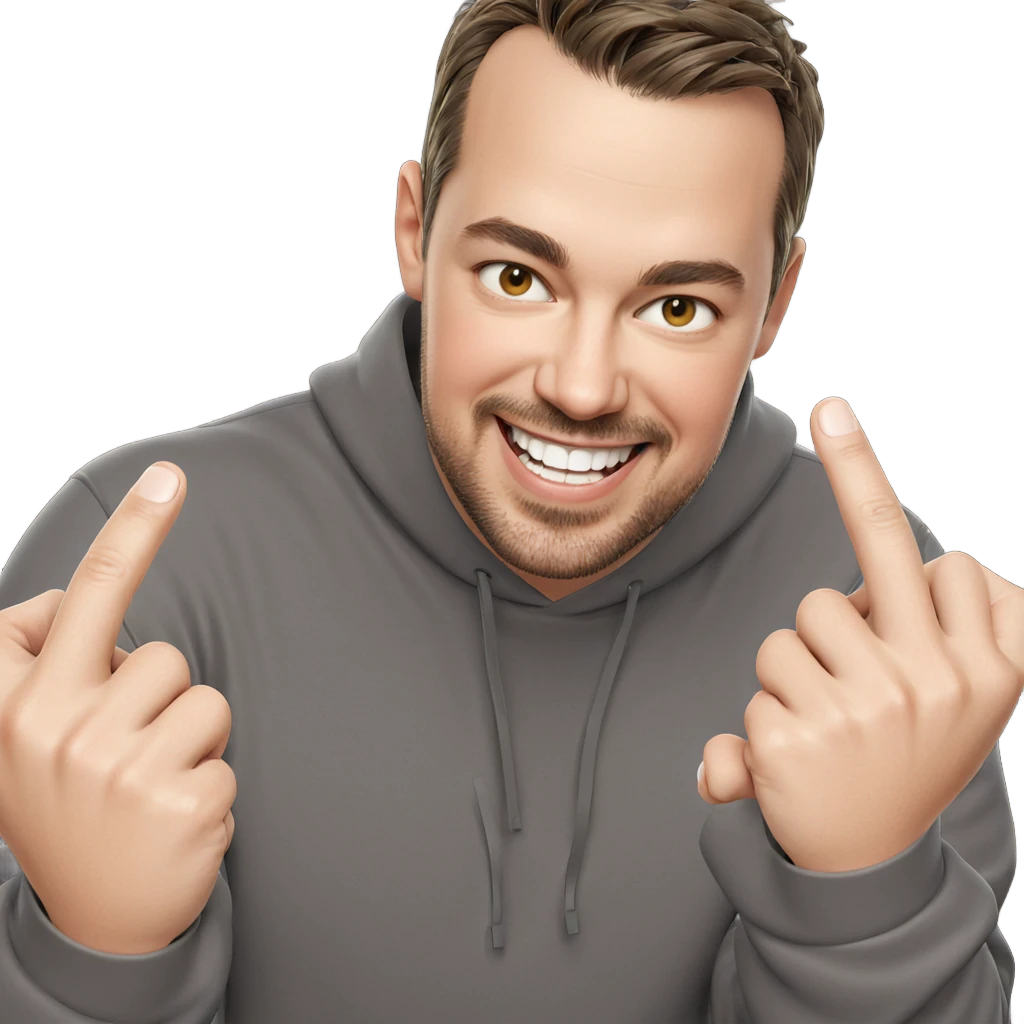 smiling boy giving middle finger emoji