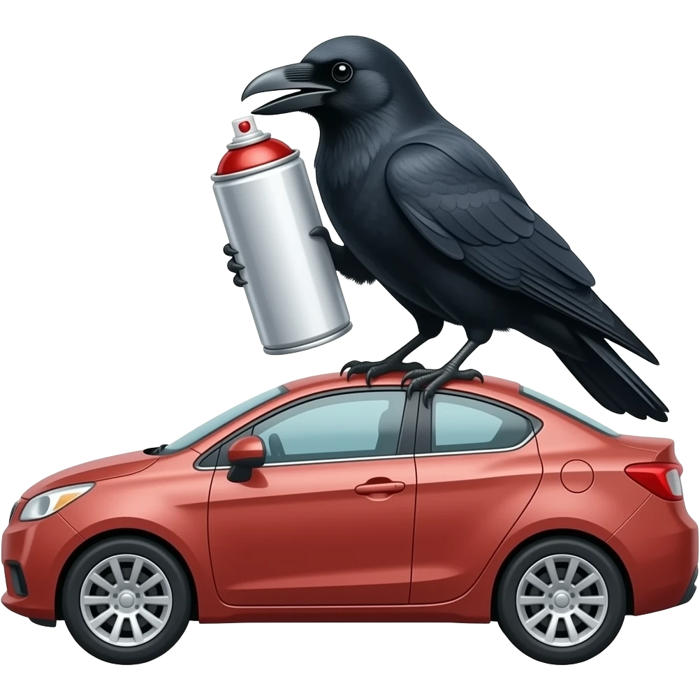 car and a crow on a spray paint can emoji