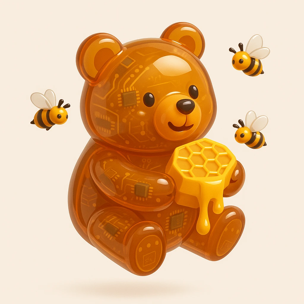 bear eating honeycomb with bees flying around emoji