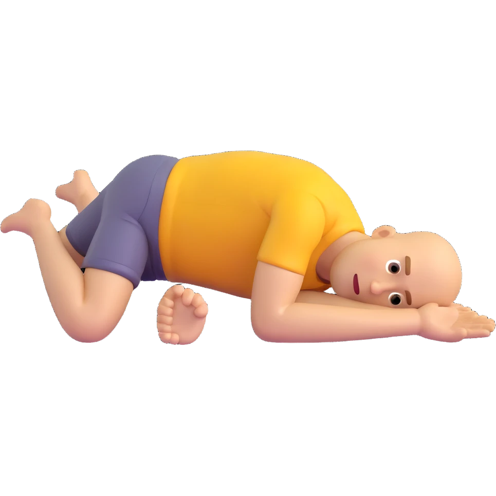male in full prostrate position, lying face down with arms extended, 3D emoji style, 80% realistic emoji