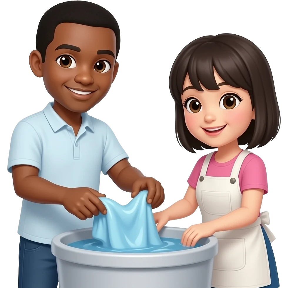 Black guy Japanese girl doing laundry emoji
