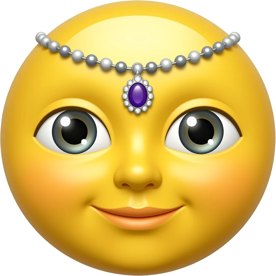 Yellow round glossy emoji with jewelry emoji