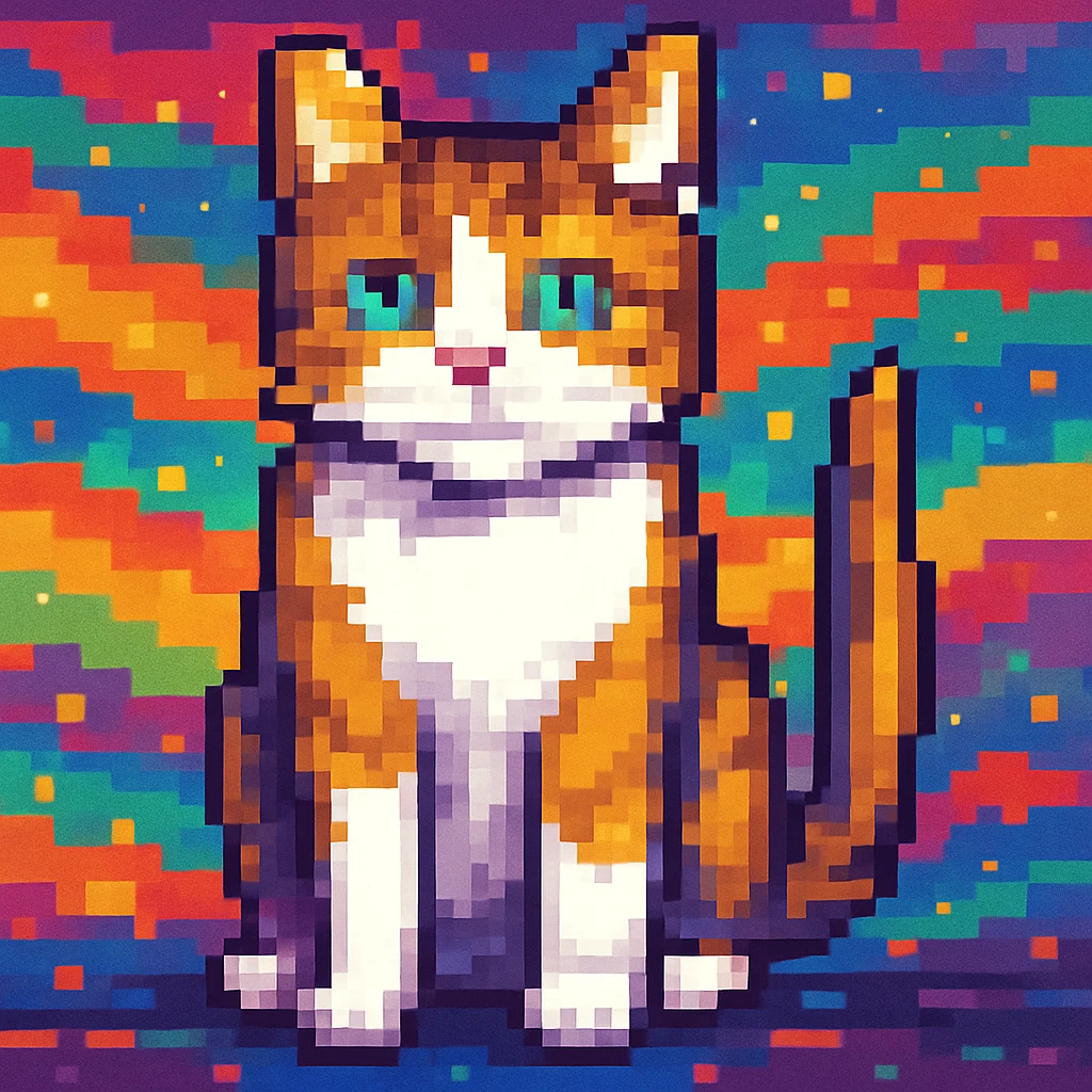 A pixel art cat with a background. emoji