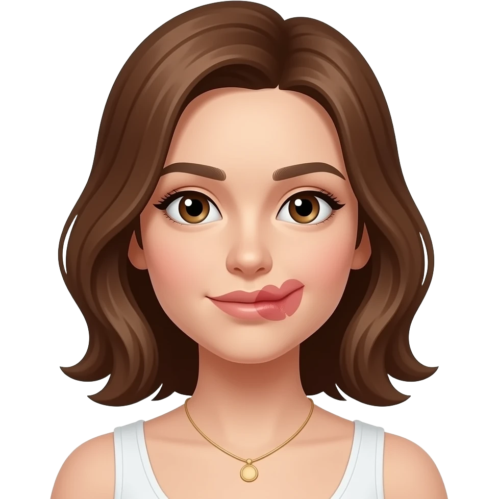 Pretty girl with brown hair and a kiss mark on her neck emoji