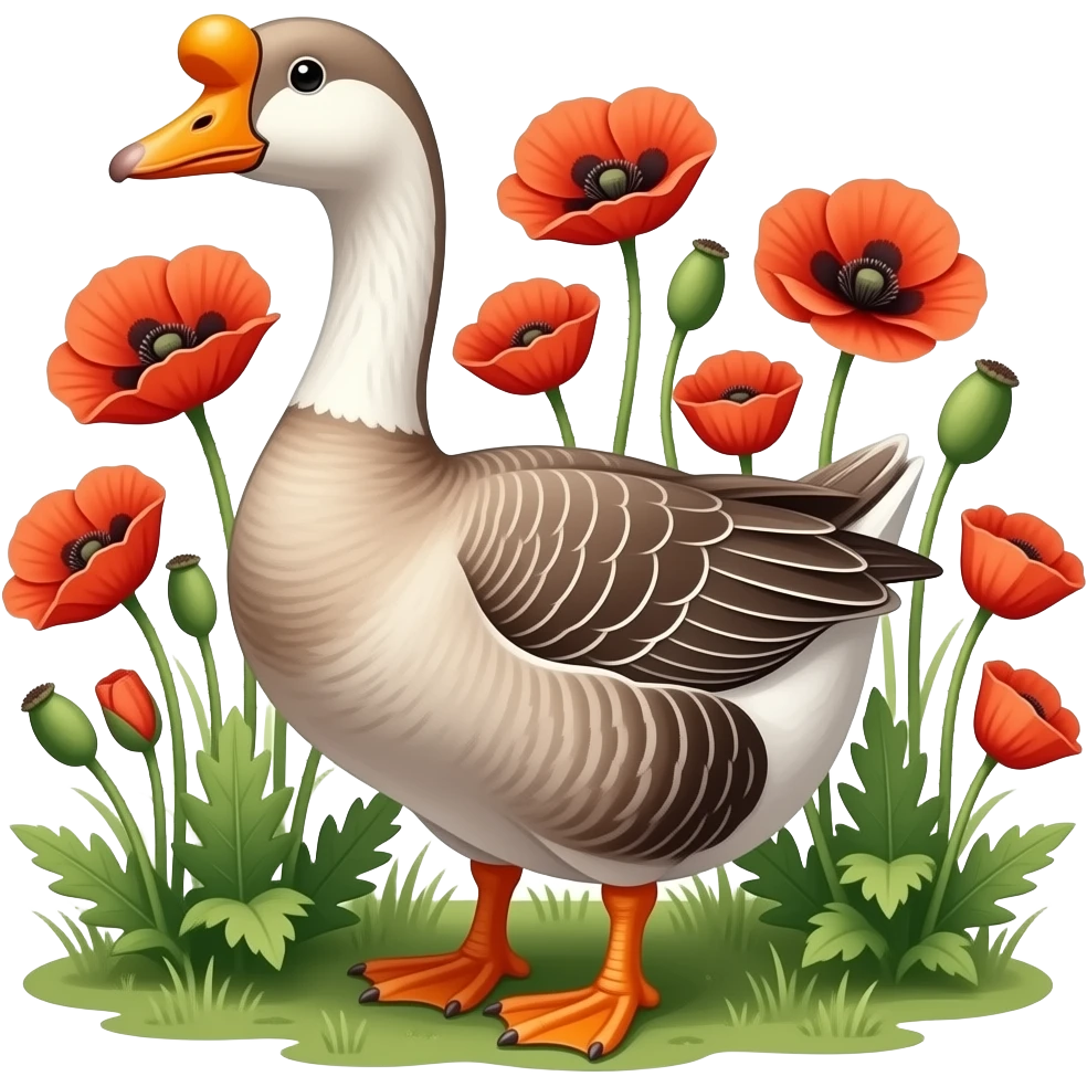 a goose surrounded by poppies emoji