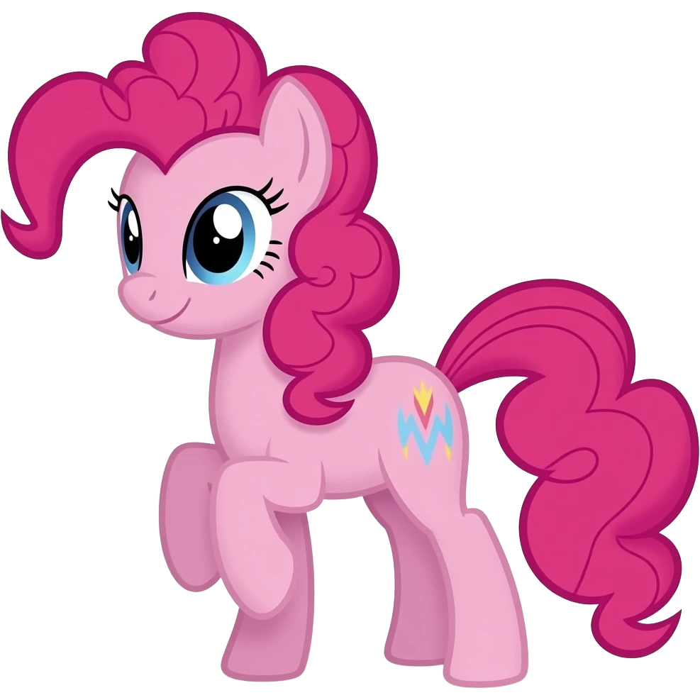 a little pink pony, standing on his two back leg looking ahead with a smirk emoji