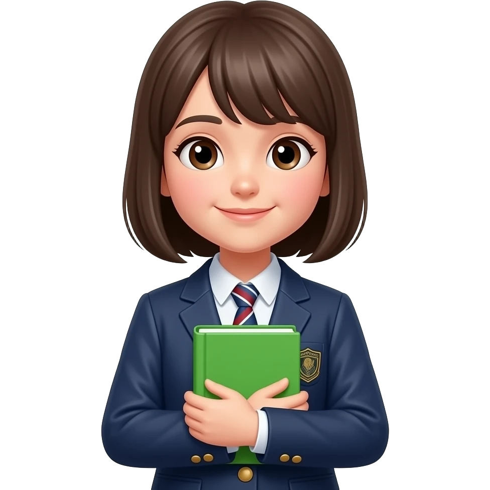 student girl  in school uniform and hold vibrant green close book in front of their chest emoji