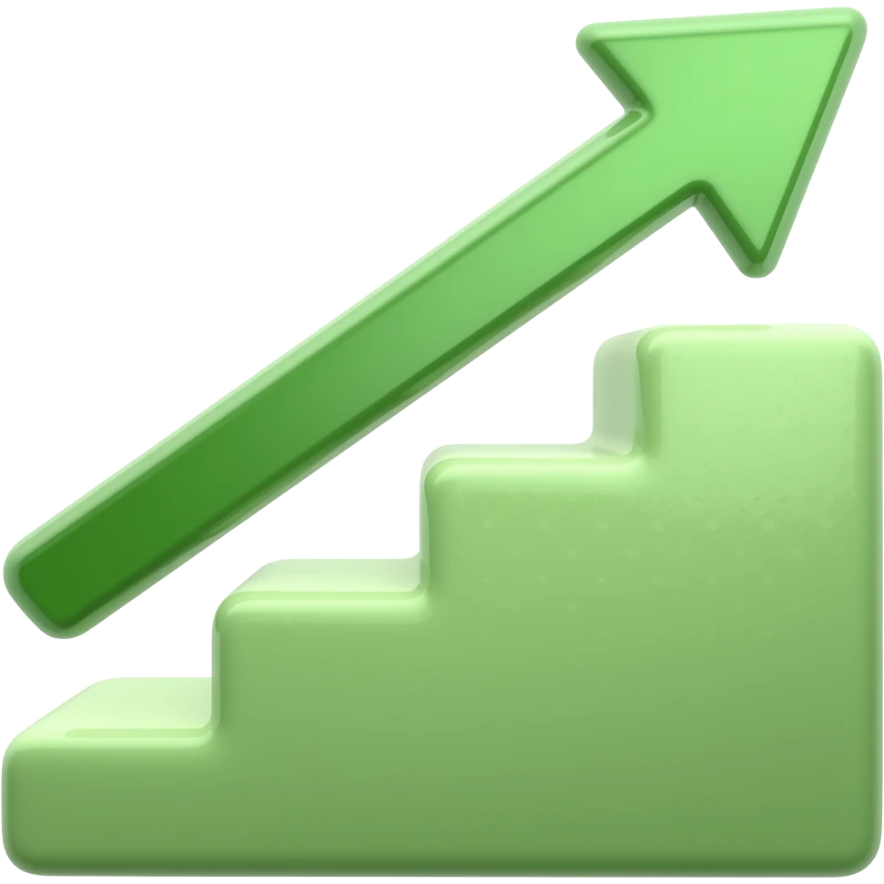 up and to the right green stair step stock arrow with no bars underneath it and round the edges emoji