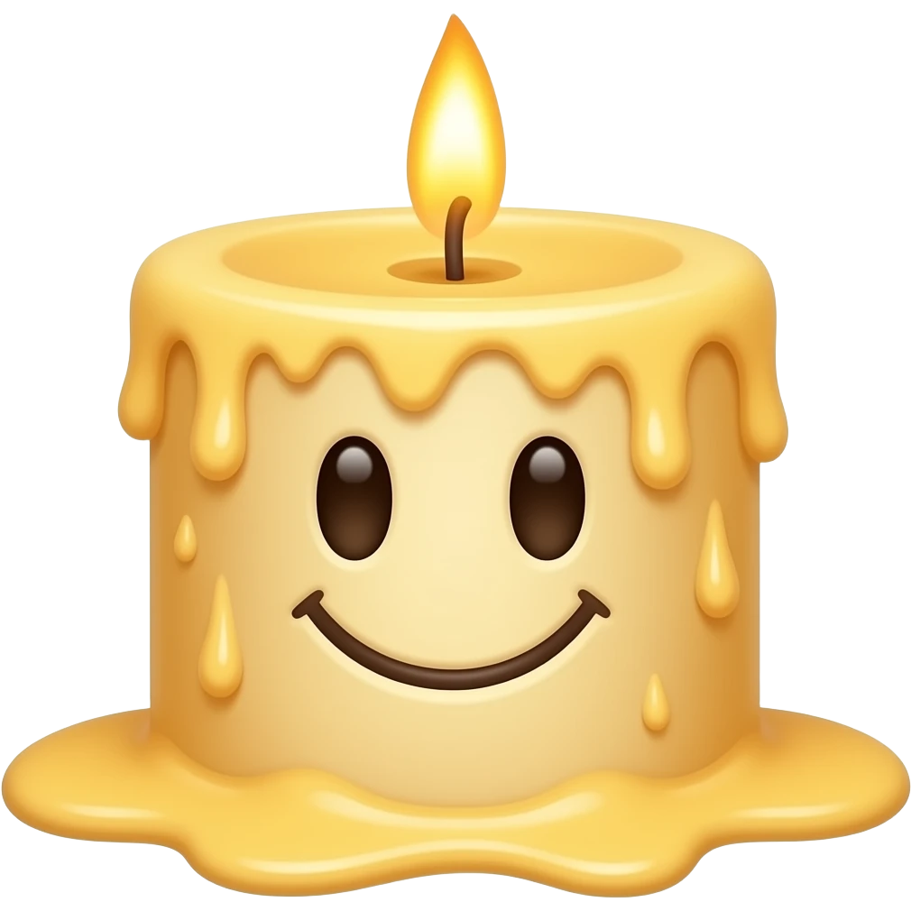 A soft, smiling face that looks like it’s gently melting, but in a cozy, magical way, not gross. Think warm candle wax + happy vibes. emoji