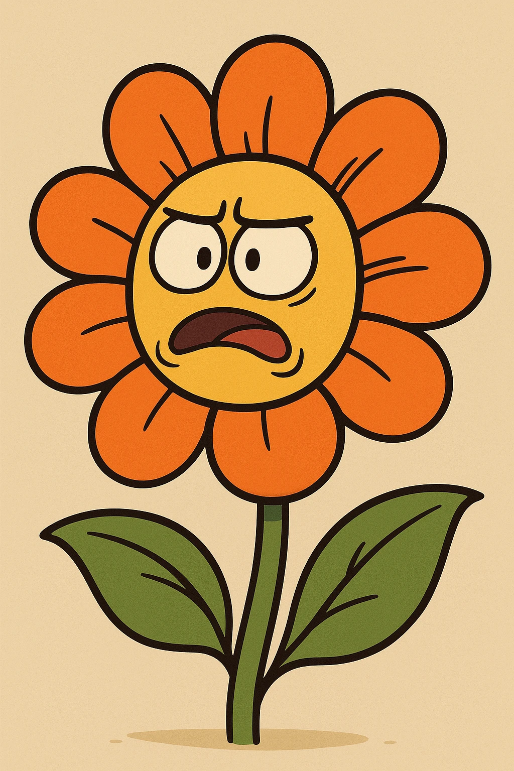 an orange flower with yellow on the inside, bold cartoon style, strong outlines, bright colors emoji