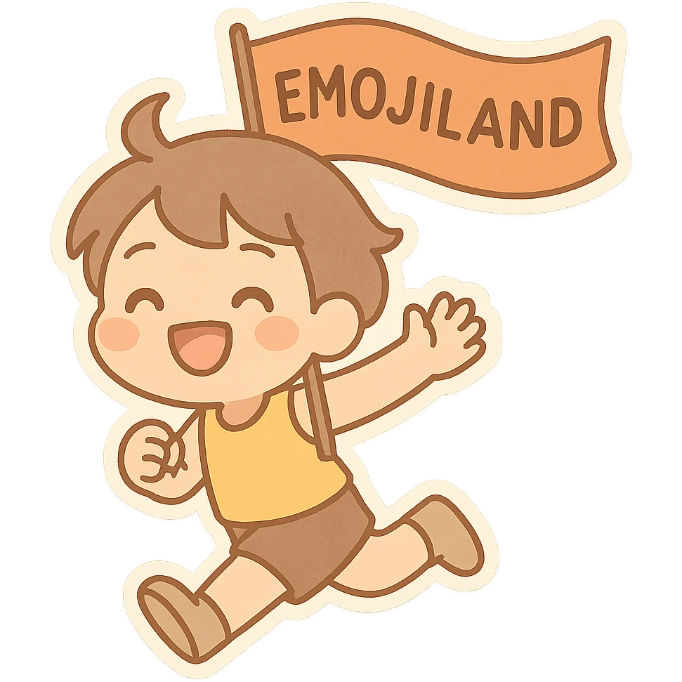 happy runner waving a flag that says 'emojiland' emoji