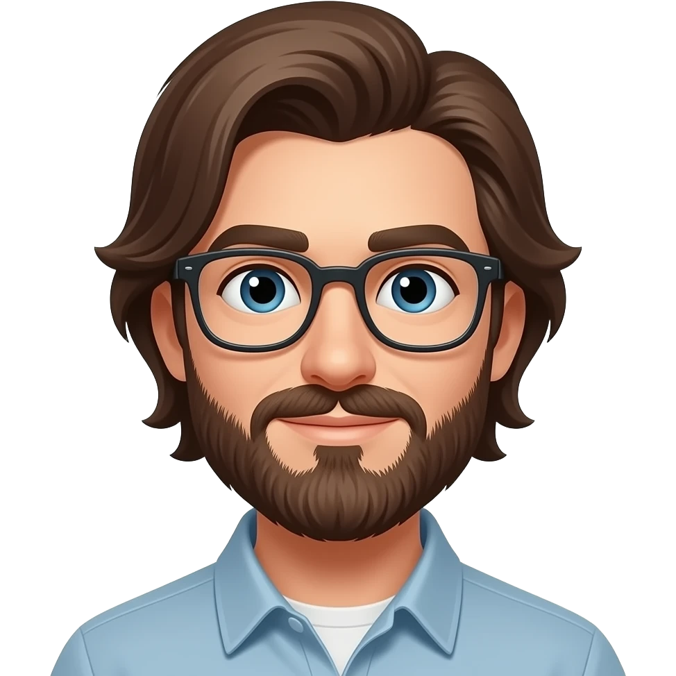 geek, barbu, brun, lunettes, cheveux mi-long emoji