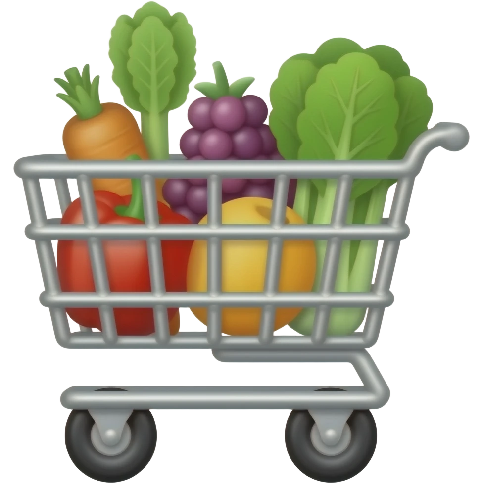 A 2D emoji grocery cart containing vegetables and fruits emoji