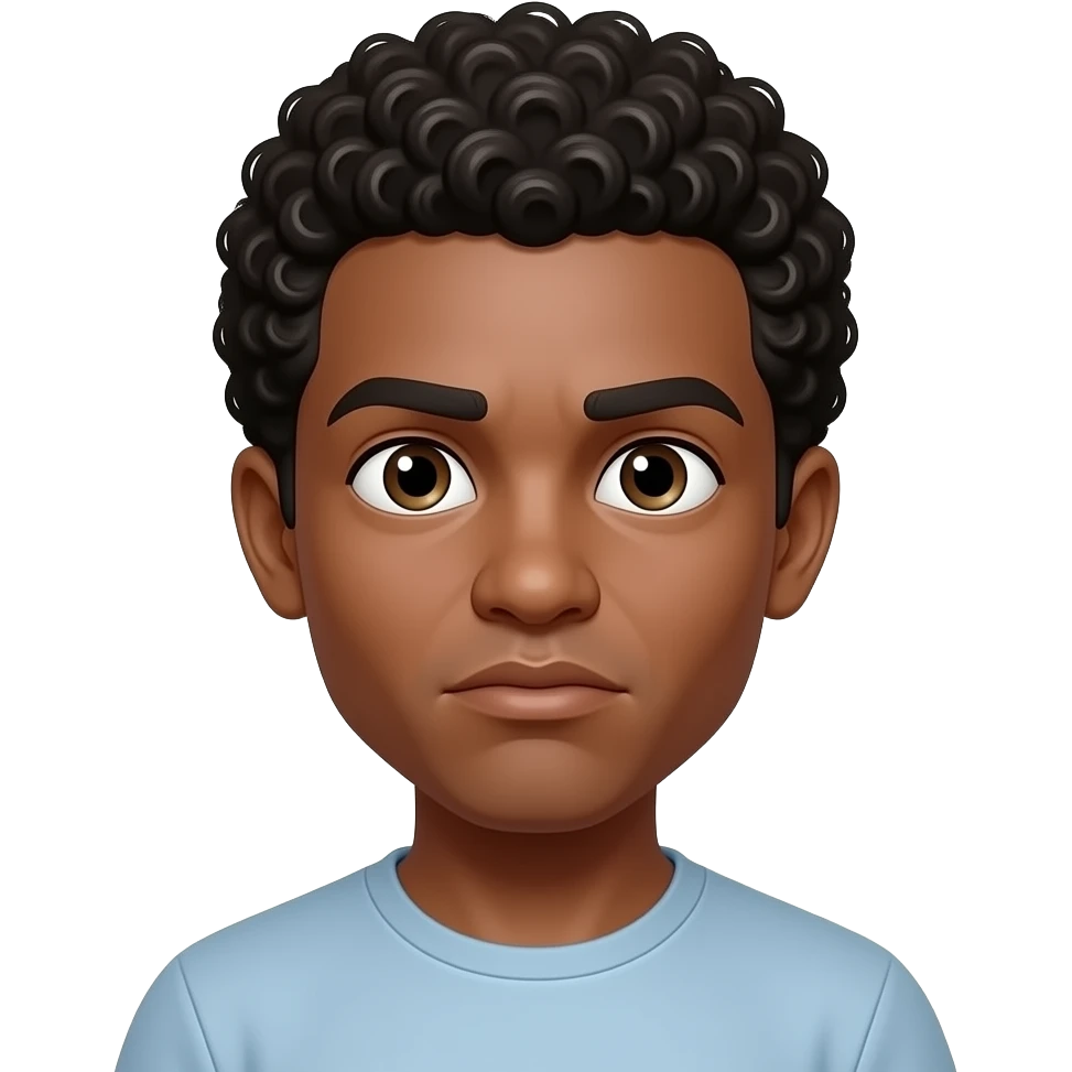 Black guy with clueless expression give him curly hair and light skin emoji