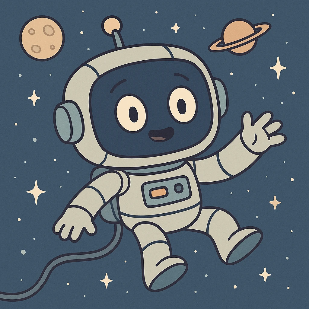 cute robot astronaut floating in space, cartoon style emoji