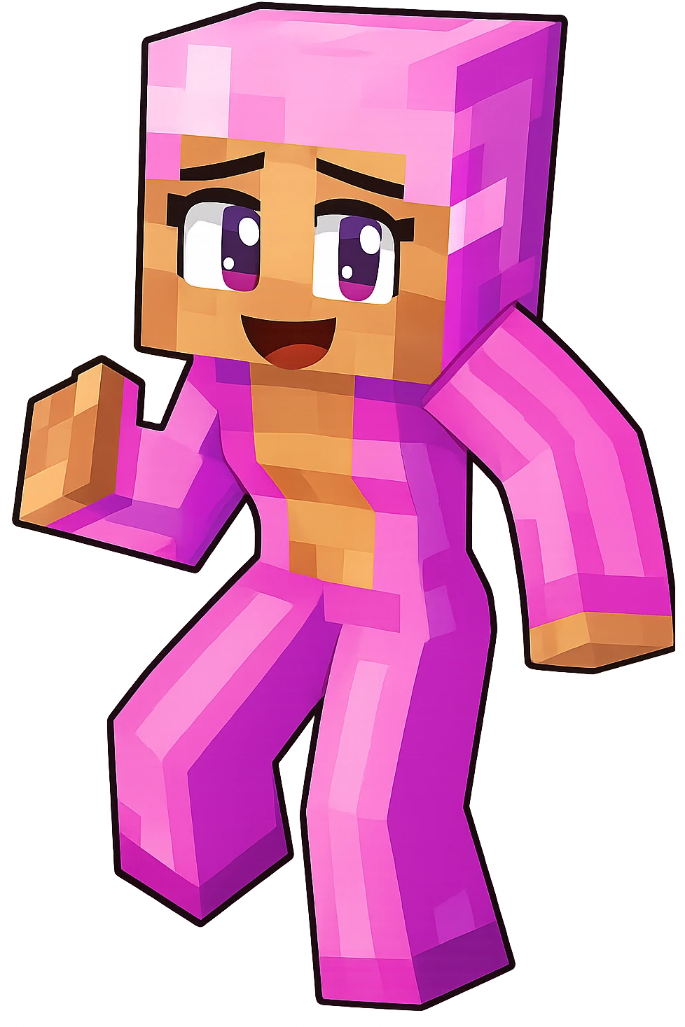 Extract and isolate the pink Minecraft character from the image, preserving the original Minecraft pixel art style, colors, and transparent background. emoji