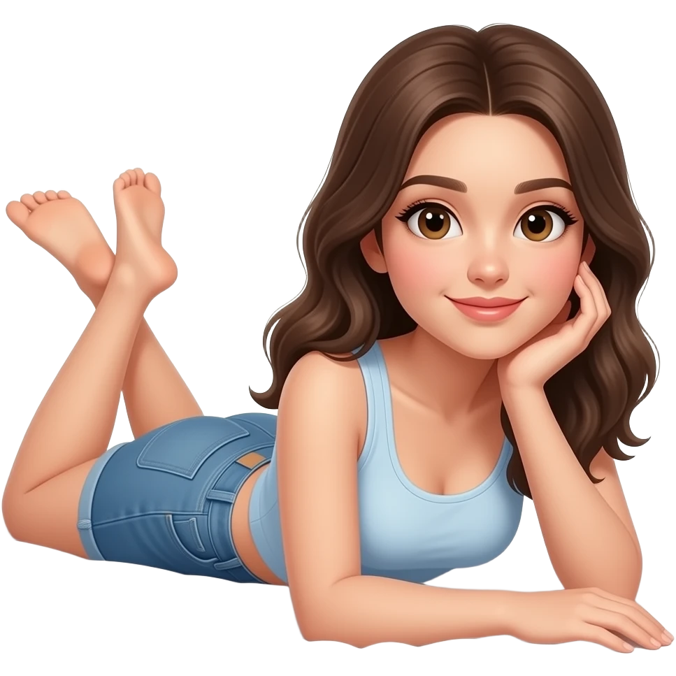 침대에 누워 있는 캐주얼한 스타일의 20대 초반 예쁘고 귀여운 여성 emoji