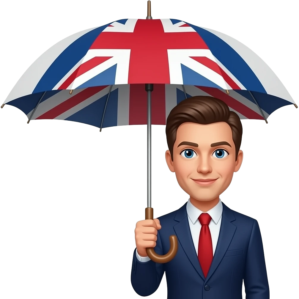 London woman with umbrella in red, blue, and white emoji