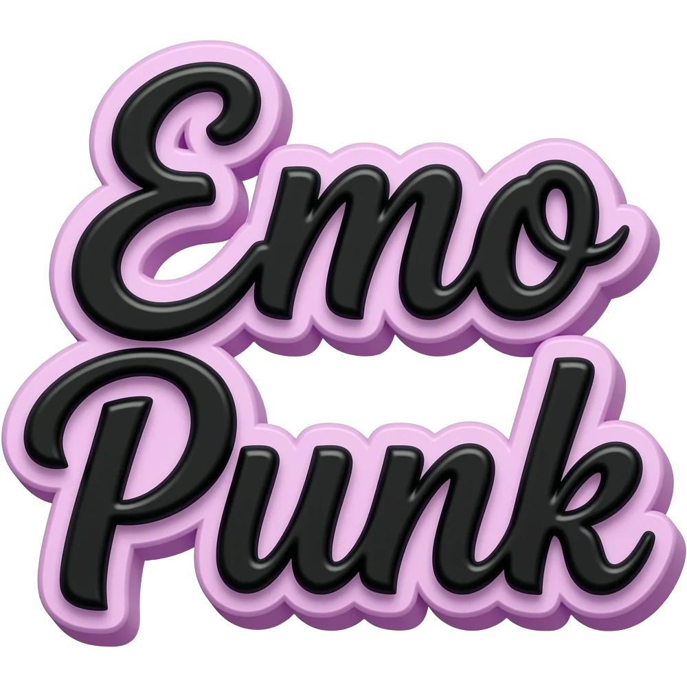 Exact words "Emo Punk" in black typography Girly lettering, filled with an emo punk y2k 2000's style and colors repeated pattern, isolated 3d render, 8k. Must have no emoji icons, must have no emoji faces  emoji