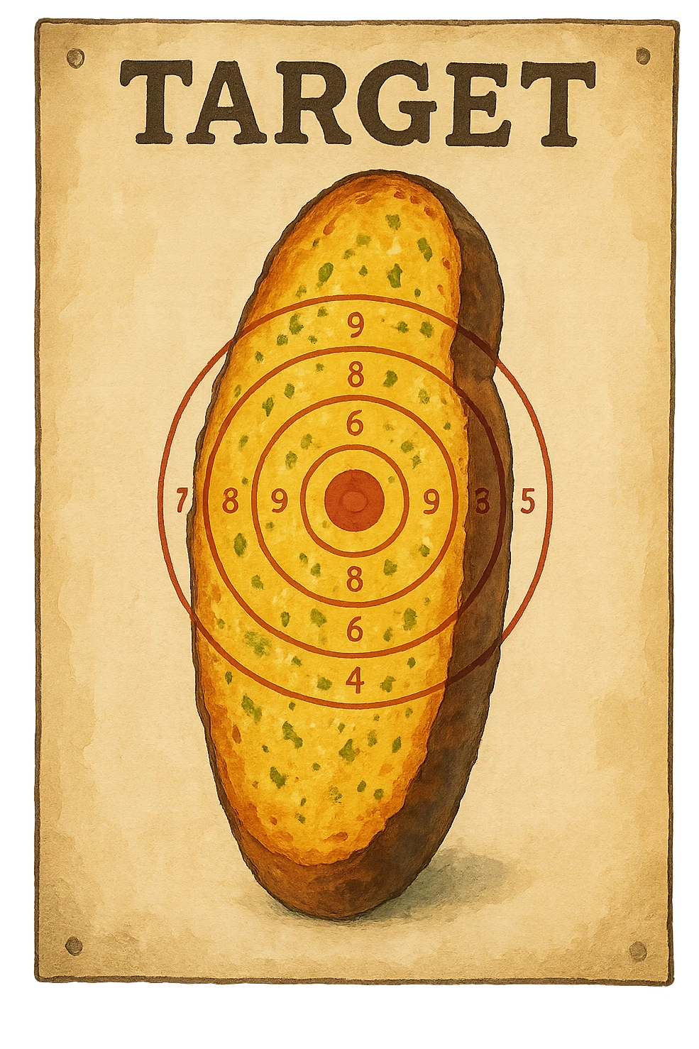 A standard target range silhouette poster except it’s garlic bread  emoji