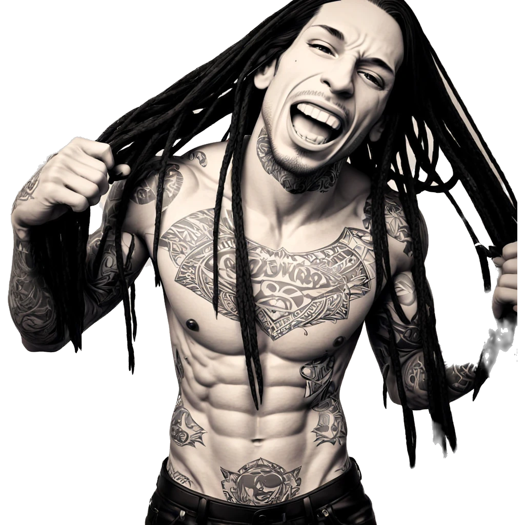 monochrome tattooed topless male emoji