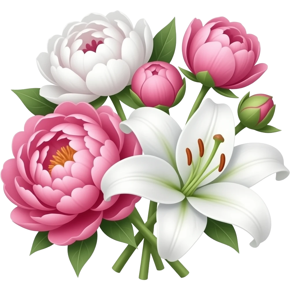 Pink and white Peunies and lily emoji