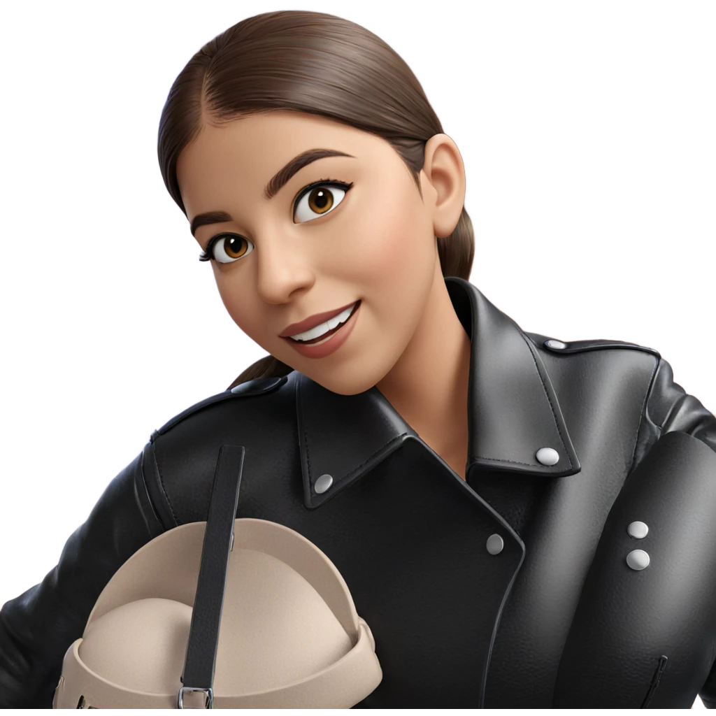 smiling girl in leather jacket emoji