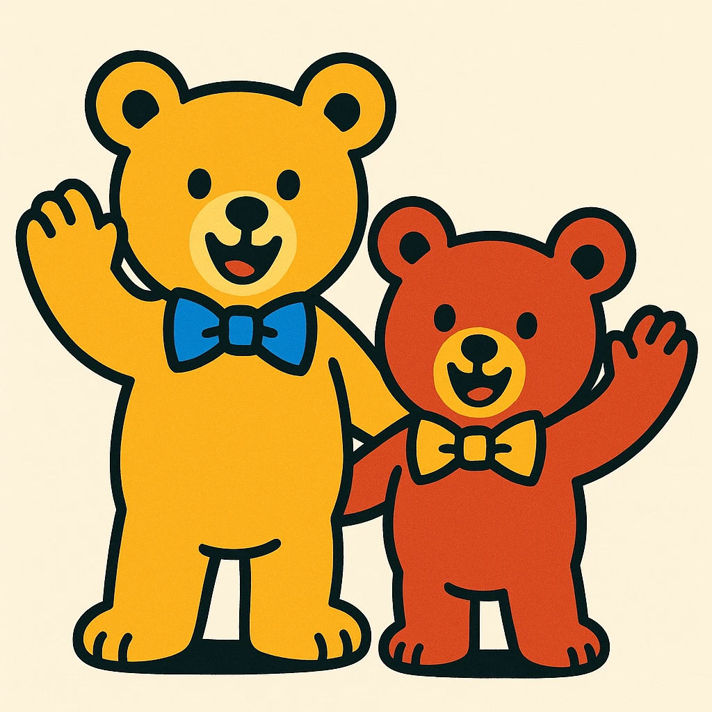 bubu and dudu bear, waving, bright and happy, clean background emoji