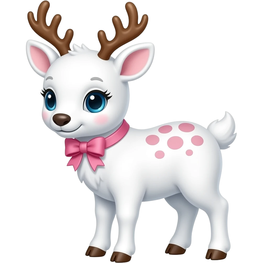 White Baby reindeer with pink bow emoji