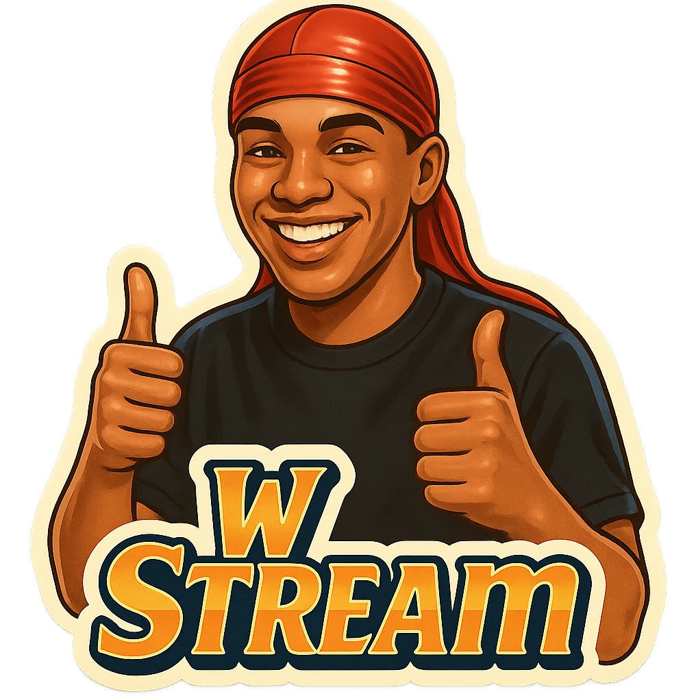 Make him Smiling With 2 thumbs up
Change His durag To Red
Add the words W Stream emoji