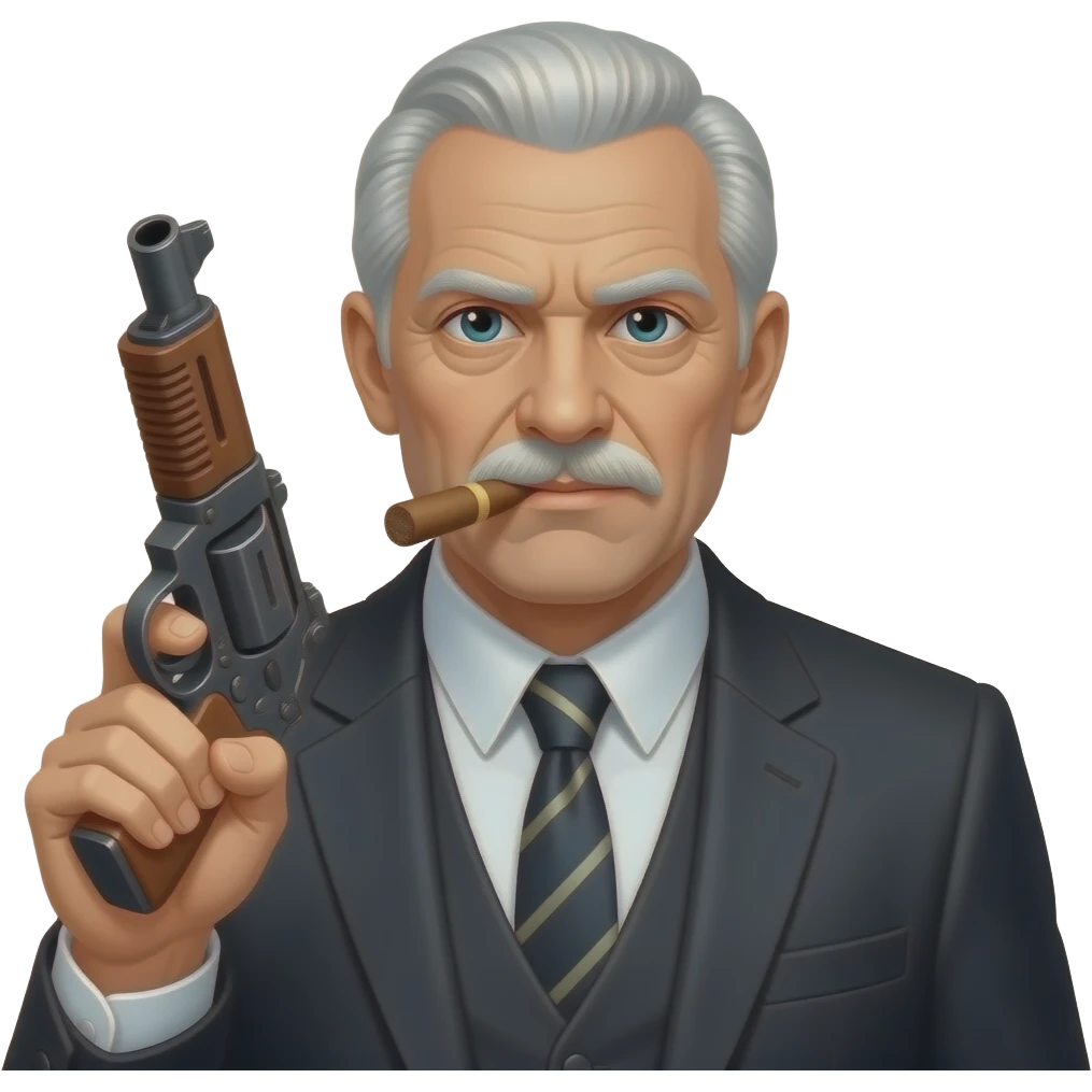 Old white haired gangster with cigar carrying machine gun emoji