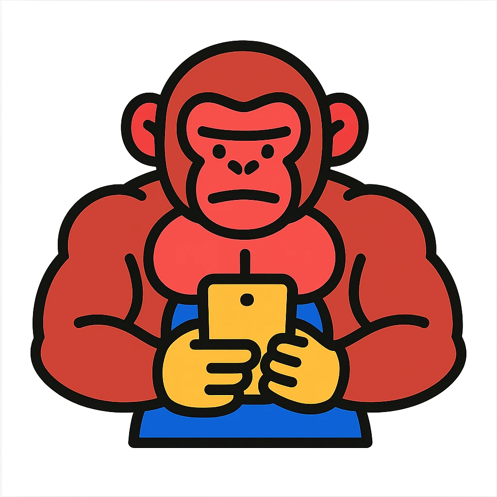muscle monkey playing cellphone emoji