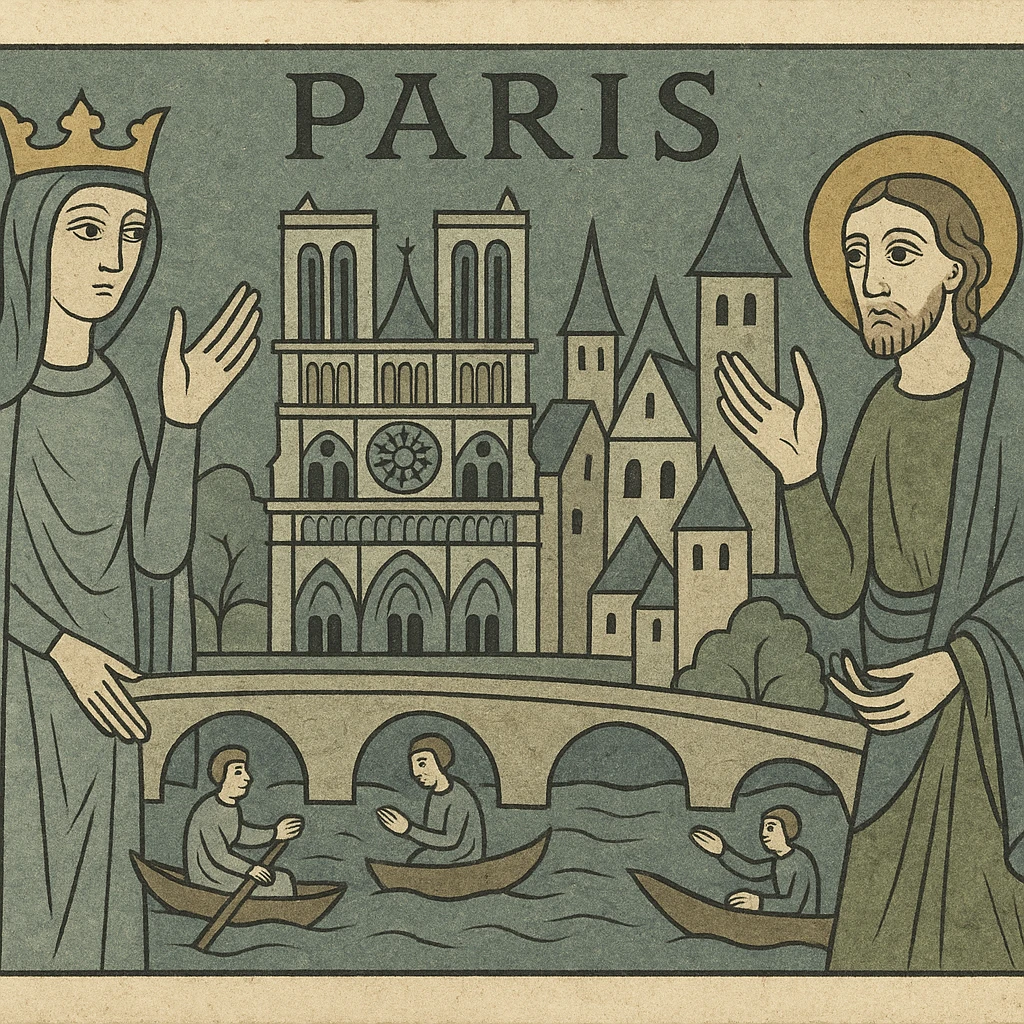 old-fashioned postcard of Paris, antique paper texture, soft shadows, vintage color scheme, subtle creases, elegant border, warm tones, slightly faded, nostalgic color palette emoji