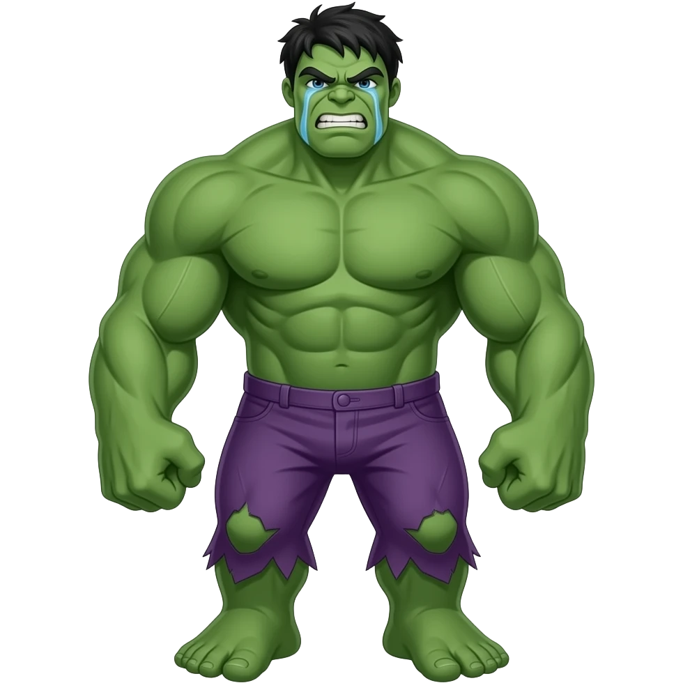 Hulk from Heroes and Villains with purple teary pants emoji