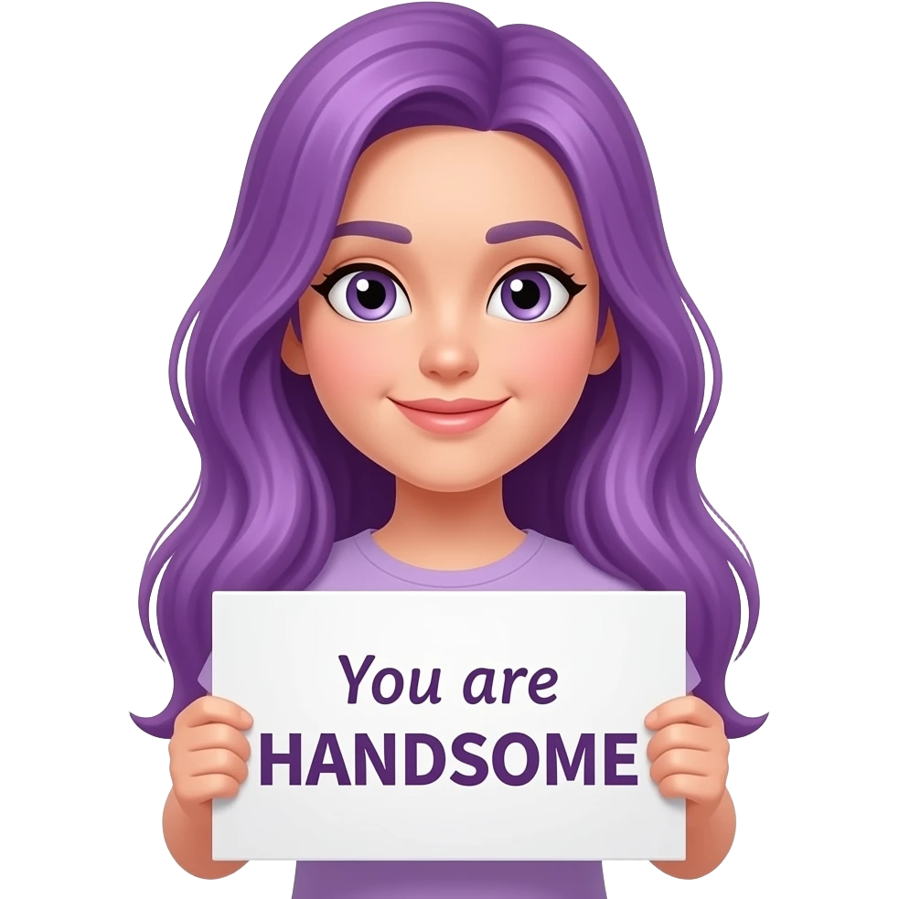 girl with long purple hair holding a You are HANDSOME sign emoji