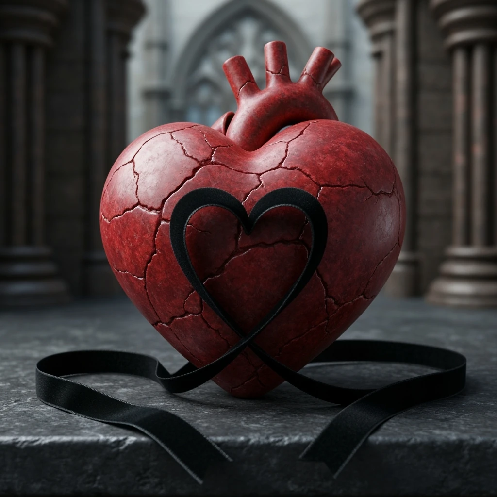 realistic gothic heart with a black velvet ribbon emoji