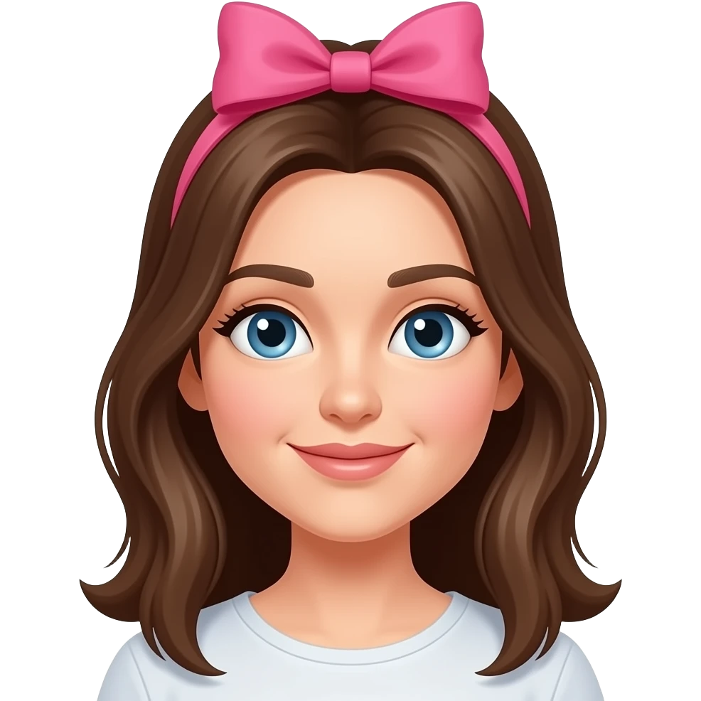 Brown hair blue olderish eyes with pink bow on her head emoji