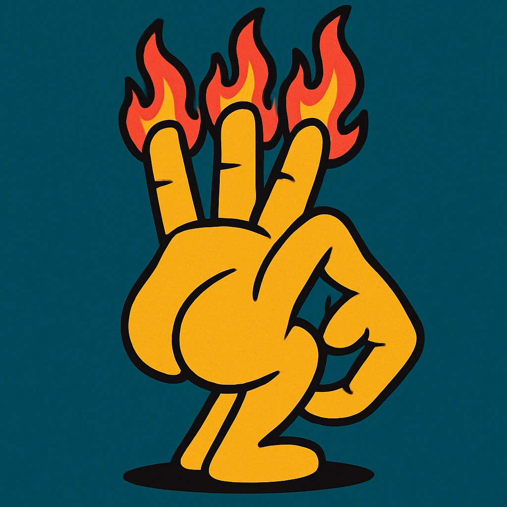 cartoon hand with flaming fingers, twerking gesture, bold colors, no text emoji