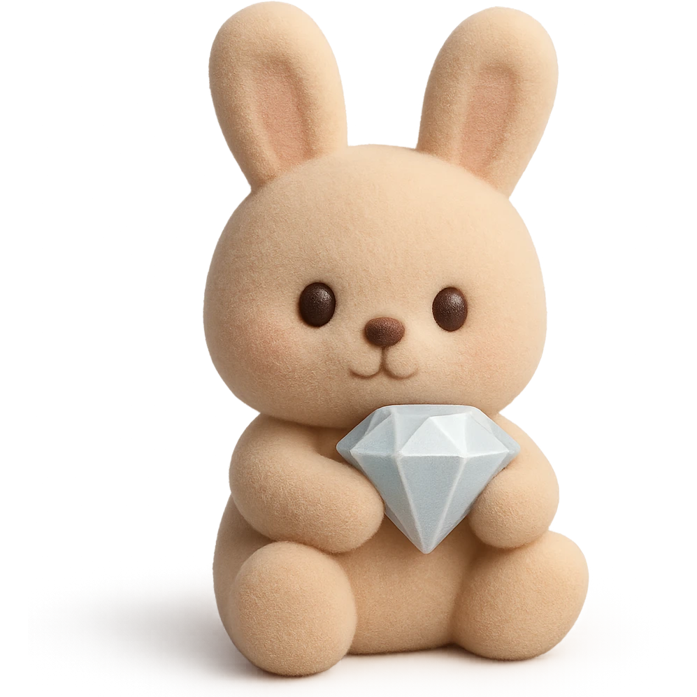 a cute bunny holding a diamond, flocked toys style emoji