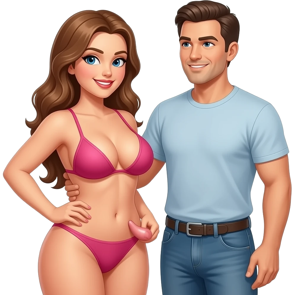 Naked Horny woman with large breasts Getting fucked by a man’s penis emoji
