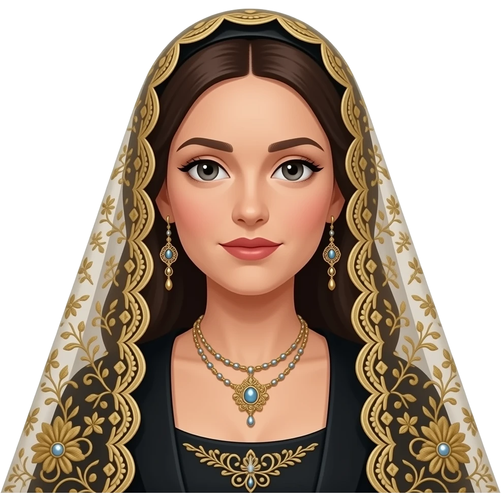 mujer con mantilla de bordados elaborados y peineta para la mantilla, para participar en procesiones de semana santa en andalucía, traje mantilla y peineta de color negro emoji